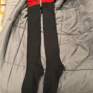 Black Over-the-Knee Socks with Red Stripe
